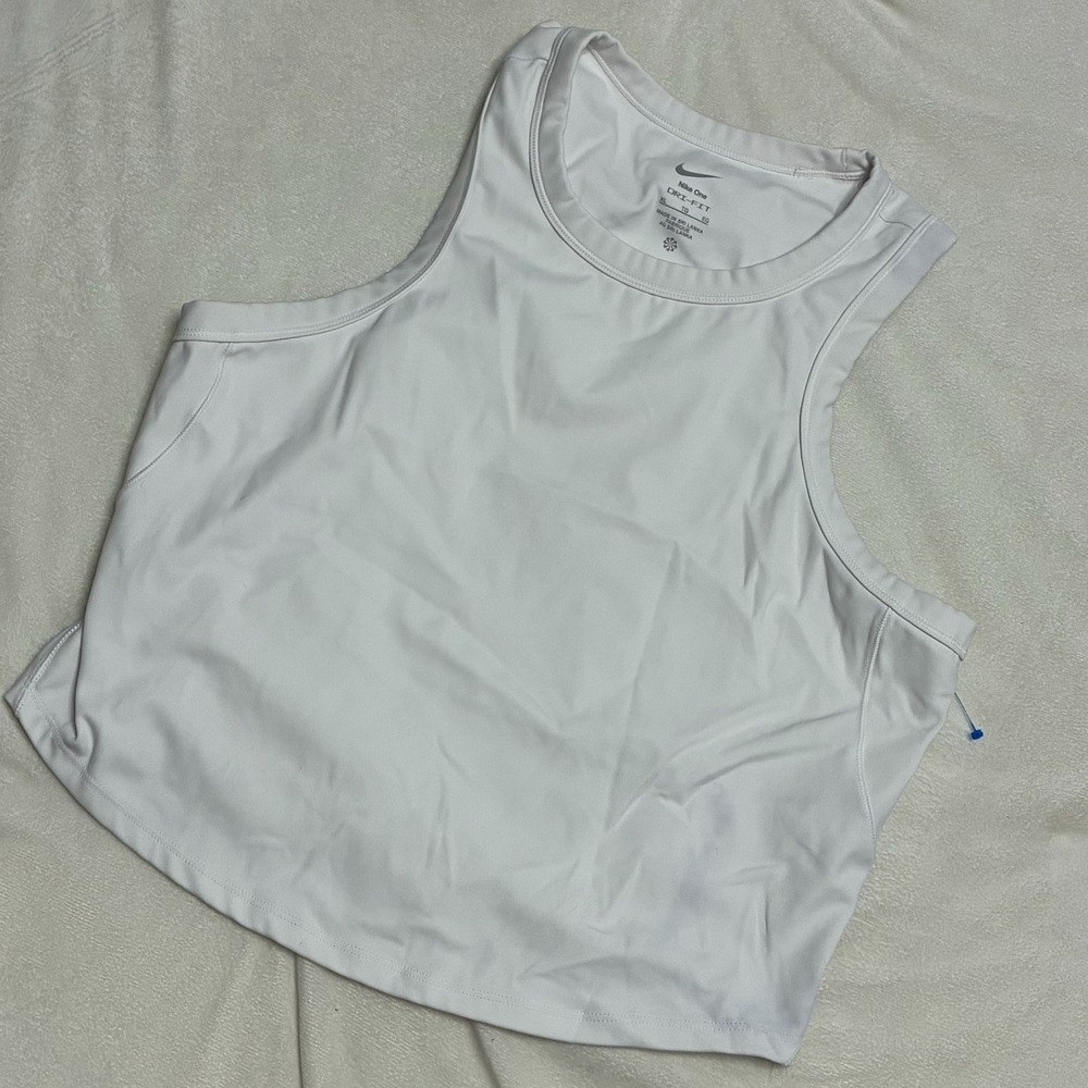 Nike One Dri-FIT Womens Training Tank Top White Cropped Sleeveless Shirt XL